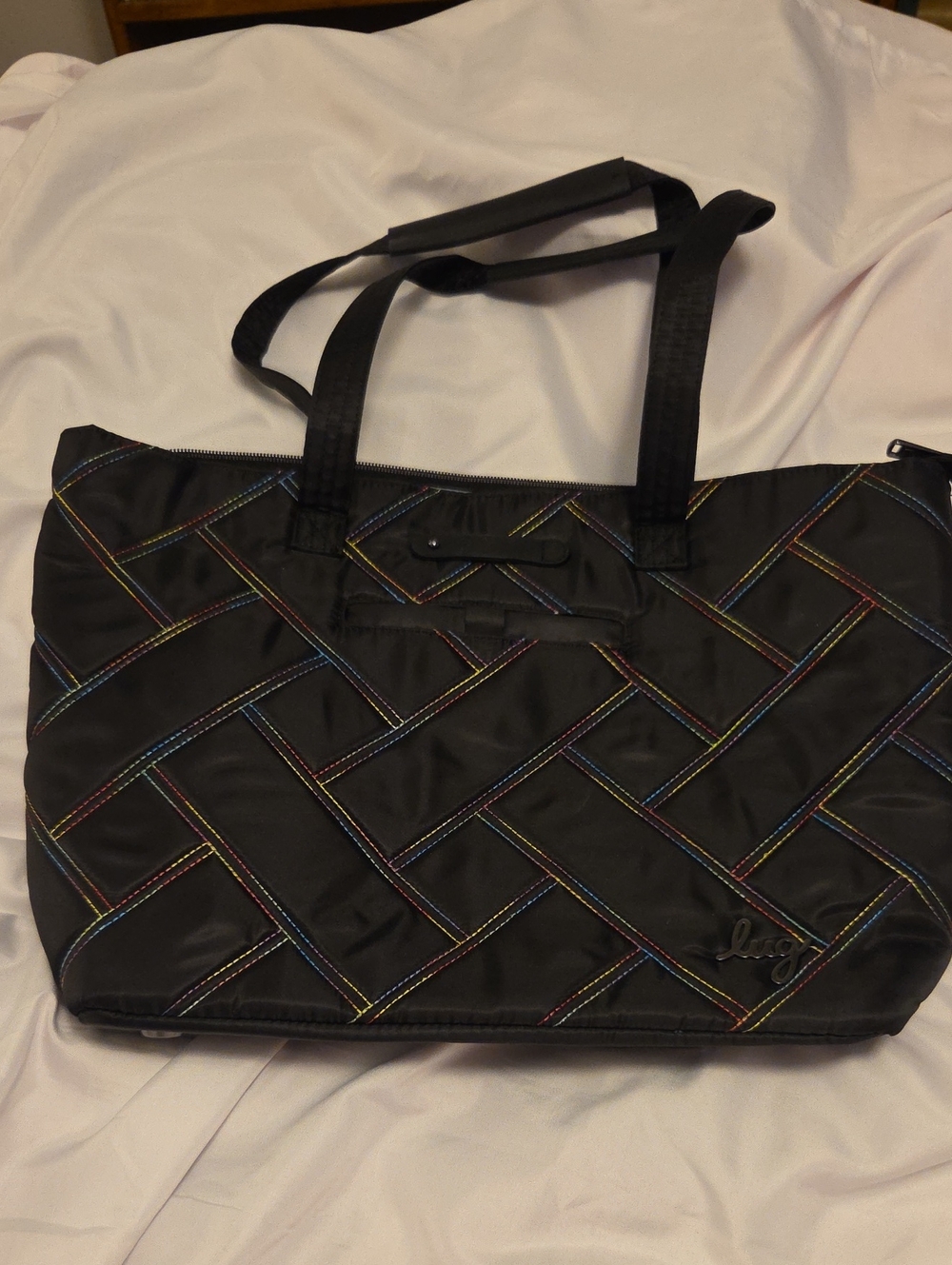 lug Black Skyliner Tote with Rainbow Stitching